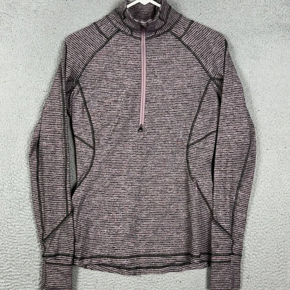 Lululemon Sweatshirt Womens 8 Pink Black Run Swiftly Tech Half Zip Pullover Logo